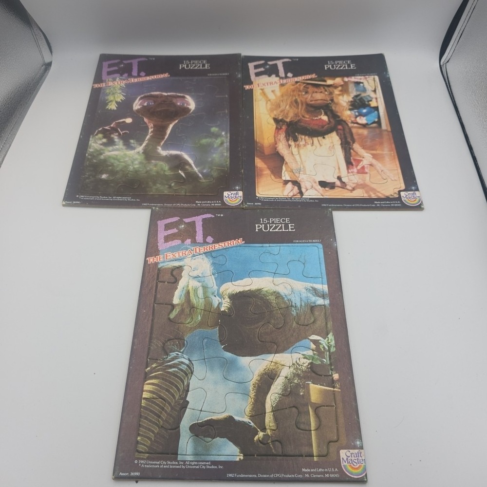 Lot Of 3  E.T. frame tray puzzles 1982 Craft Master 15 piece Board